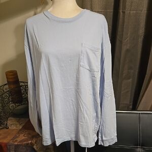 Casual Blue Long Sleeve Crew Neck Tee